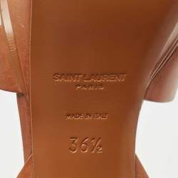 Pre Owned Saint Laurent Paris Brown Leather Tribute Platform Ankle Strap Sandals Size 36.5