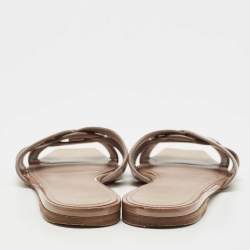 Pre Owned Saint Laurent Beige Patent Leather Tribute Flat Slides Size 39