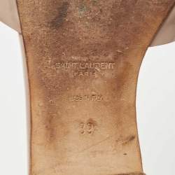 Pre Owned Saint Laurent Beige Patent Leather Tribute Flat Slides Size 39