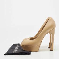 Saint Laurent Beige Leather Palais Peep Toe  Pumps Size 39