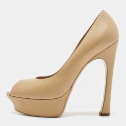 Saint Laurent Beige Leather Palais Peep Toe  Pumps Size 39