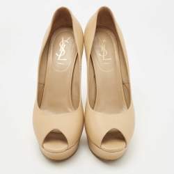 Saint Laurent Beige Leather Palais Peep Toe  Pumps Size 39