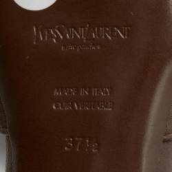 Saint Laurent Brown Leather Y-Bow Platform Sandals Size 37.5