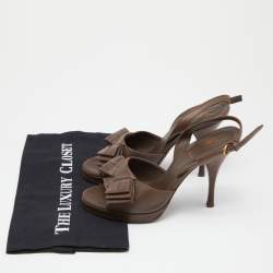 Saint Laurent Brown Leather Y-Bow Platform Sandals Size 37.5