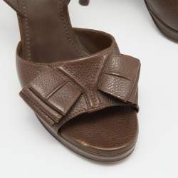 Saint Laurent Brown Leather Y-Bow Platform Sandals Size 37.5