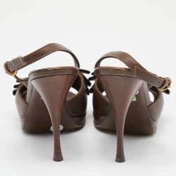 Saint Laurent Brown Leather Y-Bow Platform Sandals Size 37.5