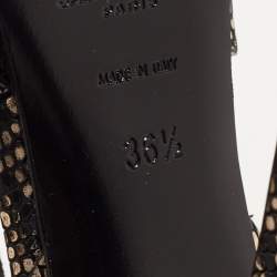 Saint Laurent Black/Gold Textured Leather Tribute Sandals Size 36.5