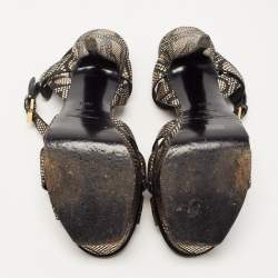 Saint Laurent Black/Gold Textured Leather Tribute Sandals Size 36.5