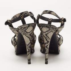 Saint Laurent Black/Gold Textured Leather Tribute Sandals Size 36.5