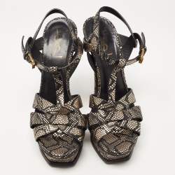 Saint Laurent Black/Gold Textured Leather Tribute Sandals Size 36.5