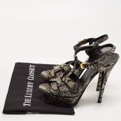 Saint Laurent Black/Gold Textured Leather Tribute Sandals Size 36.5