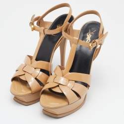 Pre Owned Saint Laurent Brown Patent Leather Tribute Sandals Size 40