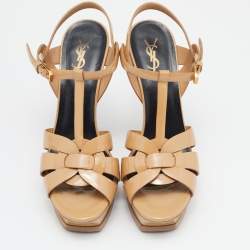 Pre Owned Saint Laurent Brown Patent Leather Tribute Sandals Size 40