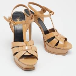 Pre Owned Saint Laurent Brown Patent Leather Tribute Sandals Size 40
