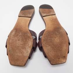 Saint Laurent Burgundy Leather Tribute Flat Slides Size 39.5