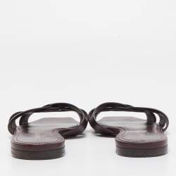 Saint Laurent Burgundy Leather Tribute Flat Slides Size 39.5