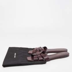 Saint Laurent Burgundy Leather Tribute Flat Slides Size 39.5