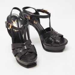 Pre Owned Saint Laurent Black Leather Tribute Sandals Size 35