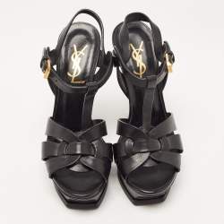 Pre Owned Saint Laurent Black Leather Tribute Sandals Size 35