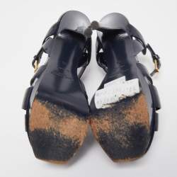Saint Laurent Navy Blue Patent Leather Tribute Sandals Size 35