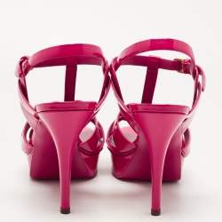 Pre Owned Saint Laurent Pink Patent Leather Tribute Sandals Size 40.5