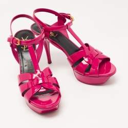 Pre Owned Saint Laurent Pink Patent Leather Tribute Sandals Size 40.5