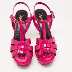 Pre Owned Saint Laurent Pink Patent Leather Tribute Sandals Size 40.5