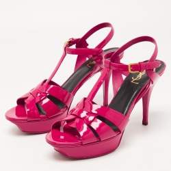 Pre Owned Saint Laurent Pink Patent Leather Tribute Sandals Size 40.5