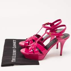 Pre Owned Saint Laurent Pink Patent Leather Tribute Sandals Size 40.5