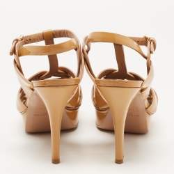 Pre Owned Saint Laurent Beige Patent Leather Tribute Sandals Size 38