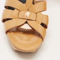 Pre Owned Saint Laurent Beige Patent Leather Tribute Sandals Size 38