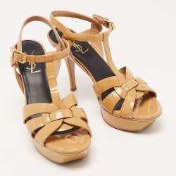 Pre Owned Saint Laurent Beige Patent Leather Tribute Sandals Size 38