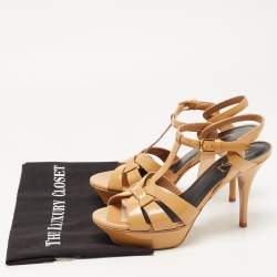 Pre Owned Saint Laurent Beige Patent Leather Tribute Sandals Size 38