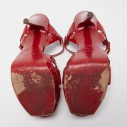 Pre Owned Saint Laurent Red Patent Leather Tribute Platform Ankle Strap Sandals Size 39