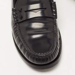 Saint Laurent Black Leather Penny Slip On Loafers Size 38.5