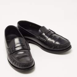 Saint Laurent Black Leather Penny Slip On Loafers Size 38.5