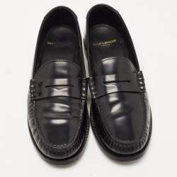 Saint Laurent Black Leather Penny Slip On Loafers Size 38.5