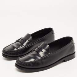 Saint Laurent Black Leather Penny Slip On Loafers Size 38.5
