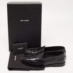 Saint Laurent Black Leather Penny Slip On Loafers Size 38.5