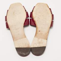 Pre Owned Saint Laurent Burgundy Patent Leather Tribute Flat Slides Size 40