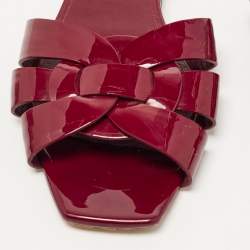 Pre Owned Saint Laurent Burgundy Patent Leather Tribute Flat Slides Size 40