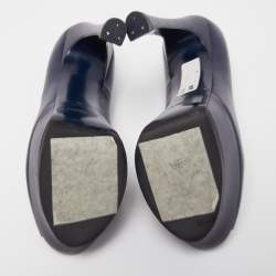 Pre Owned Saint Laurent Navy Blue Leather Peep Toe Pumps Size 38