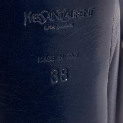 Pre Owned Saint Laurent Navy Blue Leather Peep Toe Pumps Size 38