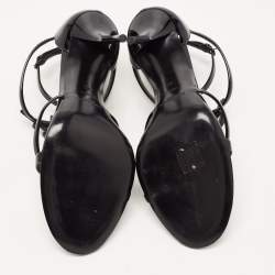 Saint Laurent Black Patent Leather Cassandra Strappy Sandals Size 42