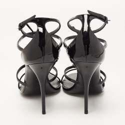 Saint Laurent Black Patent Leather Cassandra Strappy Sandals Size 42