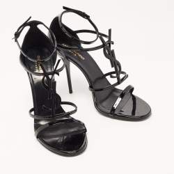 Saint Laurent Black Patent Leather Cassandra Strappy Sandals Size 42