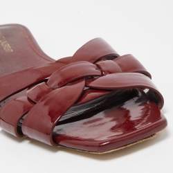 Saint Laurent Burgundy Patent Leather Tribute Flat Slides Size 39.5