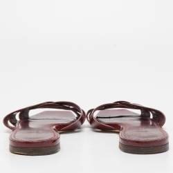 Saint Laurent Burgundy Patent Leather Tribute Flat Slides Size 39.5