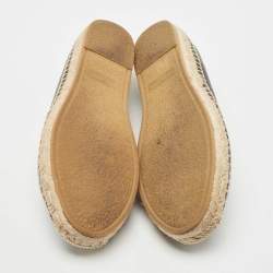 Pre Owned Saint Laurent Black Leather Embossed Logo Espadrille Flats Size 36