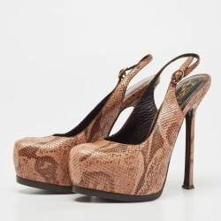 Saint Laurent Brown Snakeskin Leather Tribtoo Pumps Size 35